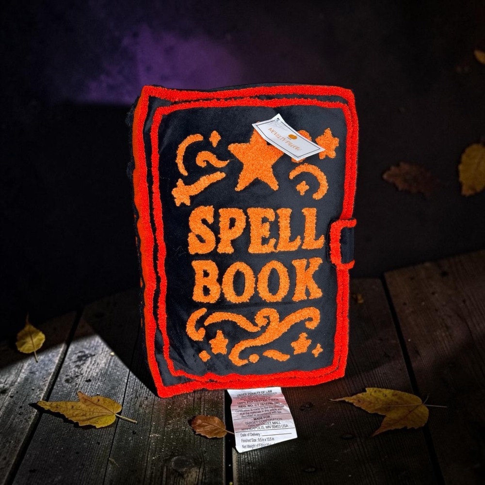 Hyde & EEK! Boutique Halloween Spell Book Plush Decorative Pillow Orange Black